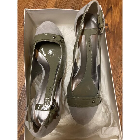 Theory Women's Two-Tone Leather & Suede Open Toe Heels Size 40 New In Box - Picture 4 of 9
